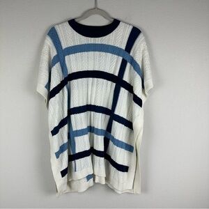 NEW Draper James White Blue Windowpane Cable Cape Poncho Size XS/Small